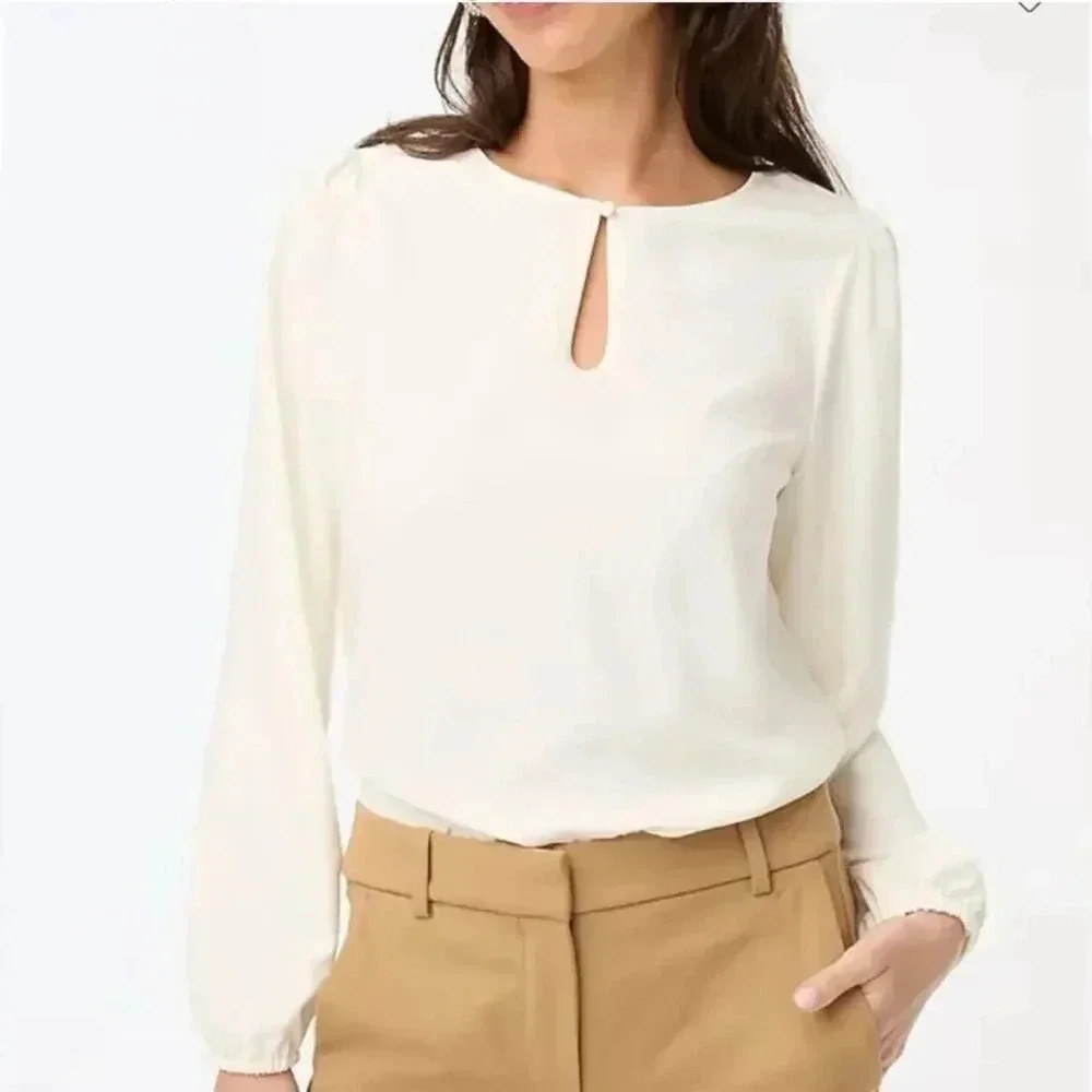 J. Crew Petite Puff-sleeve satin-back crepe top in Ivory Size SP PS NWT